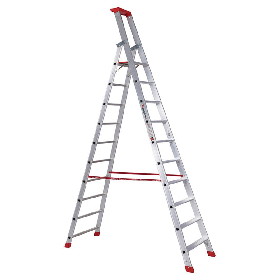 euroline 32577 PREMIUM line Alu - Stufenstehleiter mit Sicherheitsbrücke - Topleiter