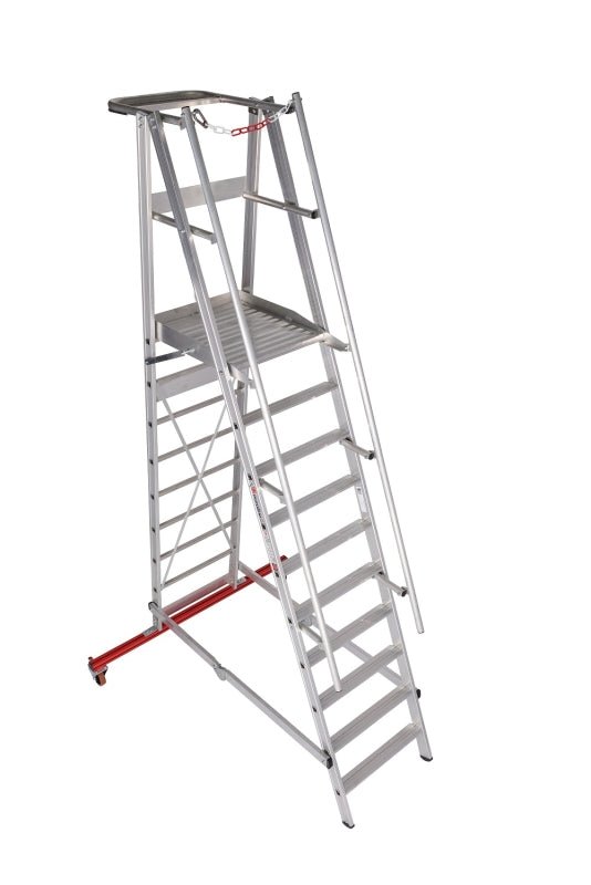 euroline PREMIUM line Aluminium - Podestleiter fahrbar, klappbar 32777 - Topleiter