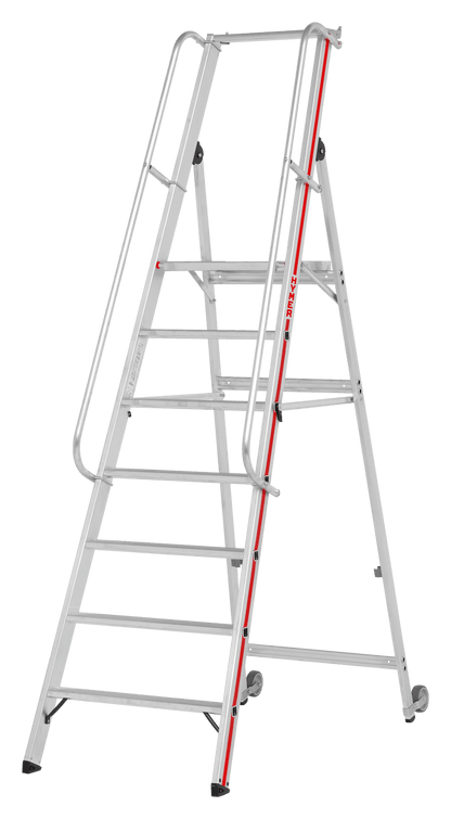 Hymer Plattformleiter 8081 mit Kipprollen und langem Handlauf - Topleiter